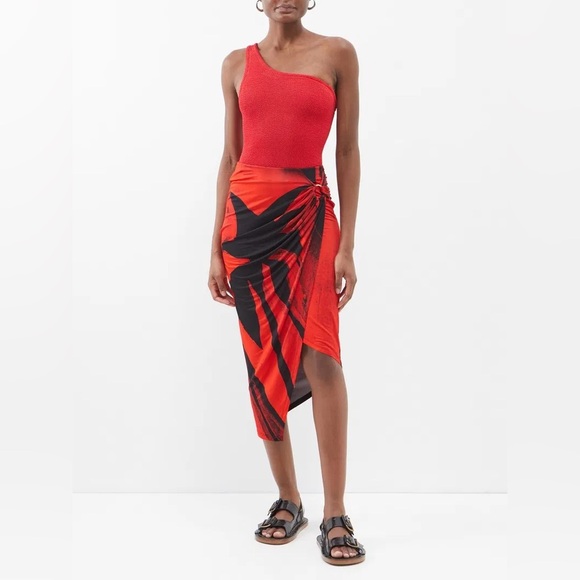 New Hunza G Red Nancy Swimsuit Crinkle One Shoulder Monokini Bikini Stretch - Picture 14 of 16